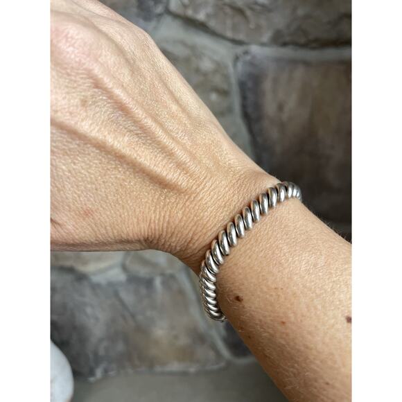 Vintage Sterling Silver Spiral Link Bracelet 7” Dome Twist 925 Box Clasp - Picture 2 of 13
